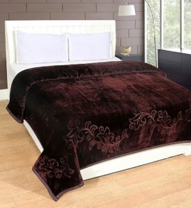 HOMECRUST Embossed Blankets Solid Colour Ultra Soft Floral Double Bed Light Mink Winter Blanket